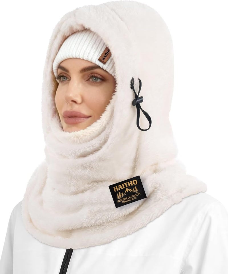 HAITHO Ski Mask Balaclava for Women Men, Winter Full Face Mask Hooded Scarf for Cold Weather, Warm Fleece Head Cover Neck Warmer - Image 1